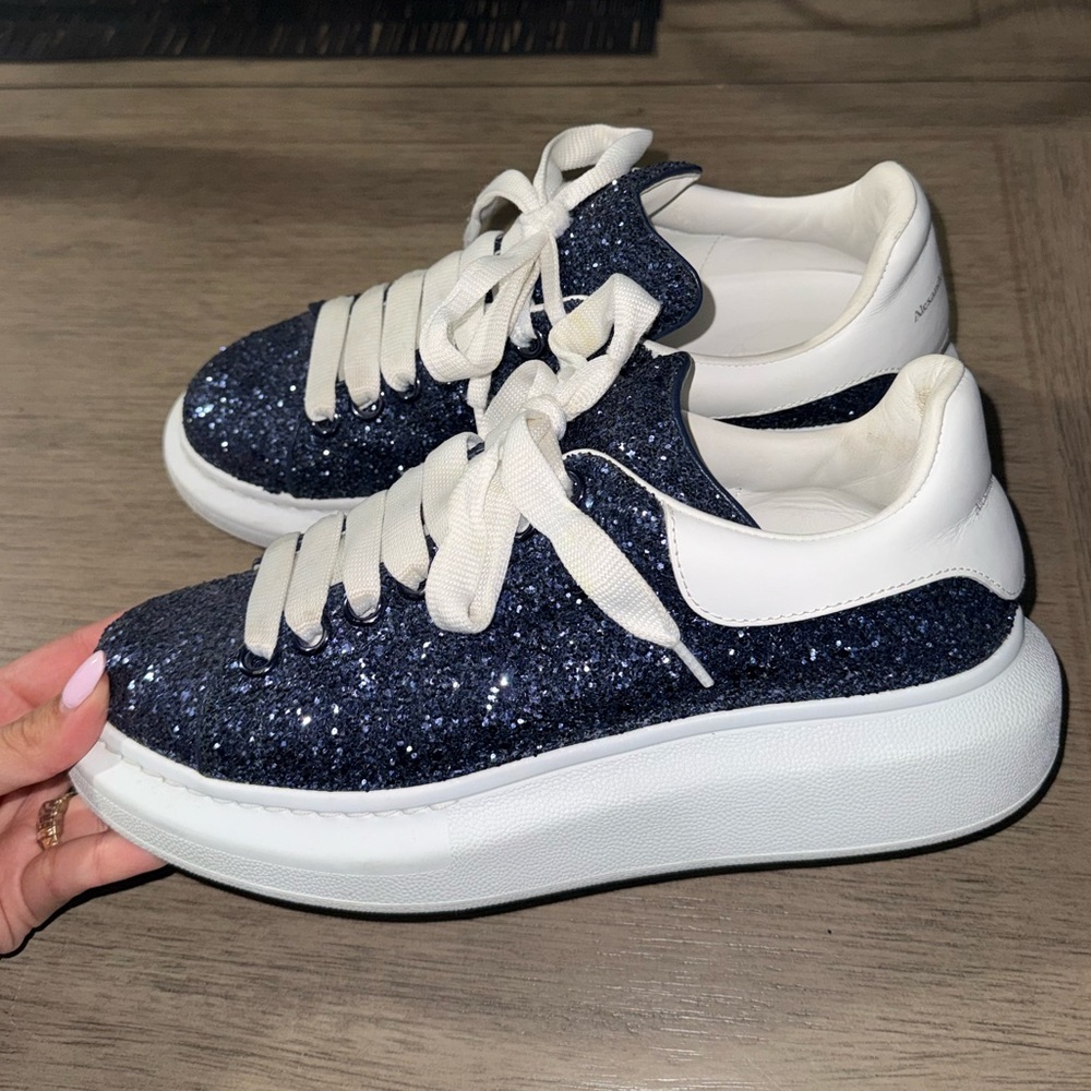 Alexander McQueen Sparkly Blue and White Sneakers